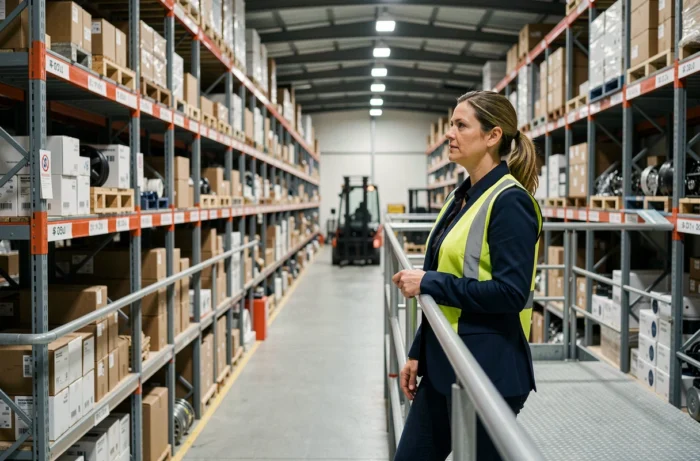 Coordinatrice logistique supervisant un entrepôt de pièces automobiles dans le cadre de la gestion du tiers étendu