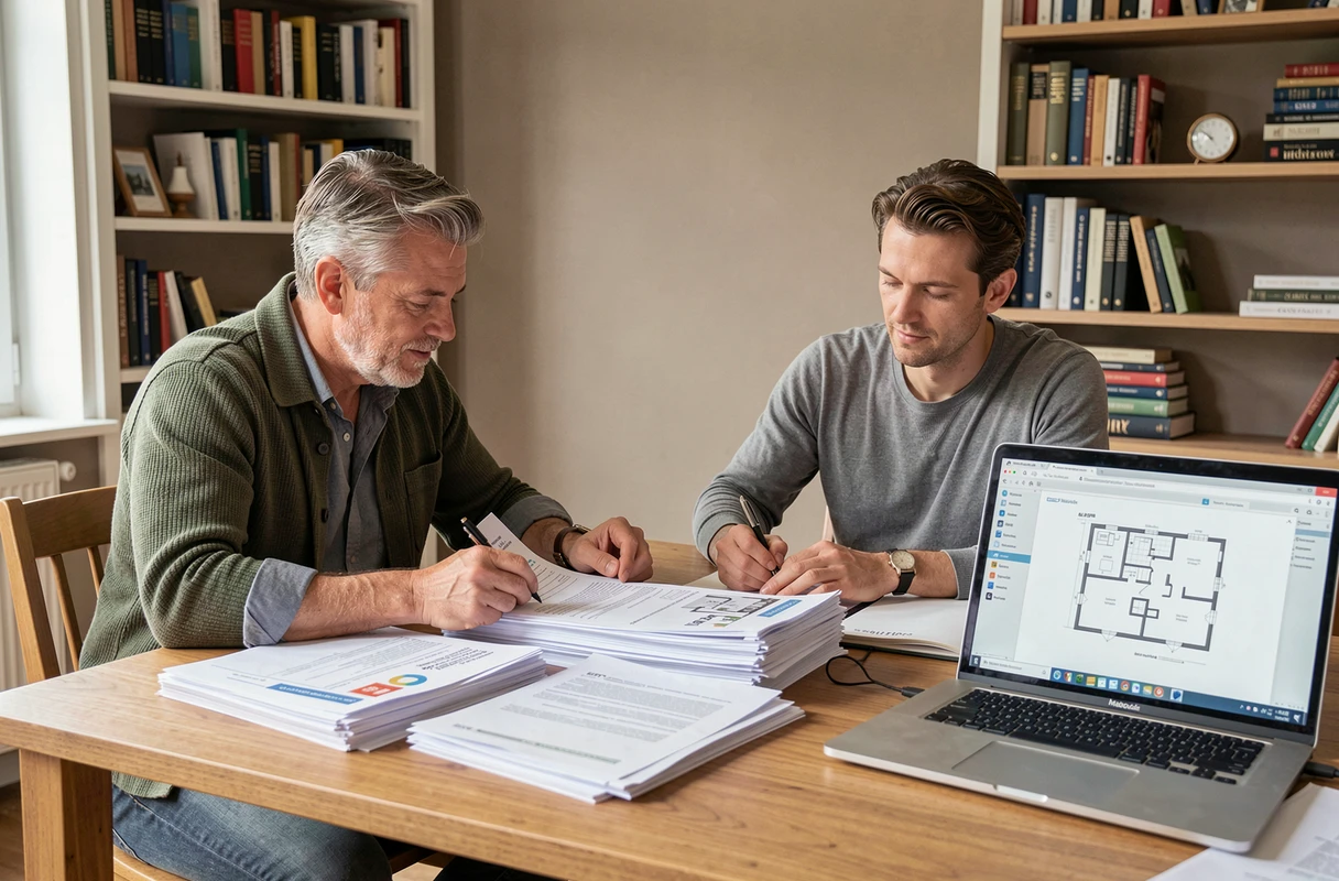 Couple examinant les documents ERP et diagnostics immobiliers avant un achat