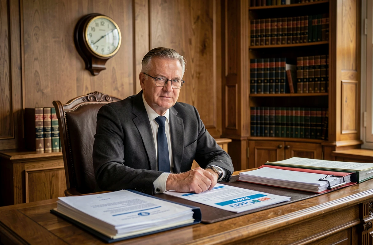 Notaire analysant un rapport ERP immobilier dans son bureau traditionnel français
