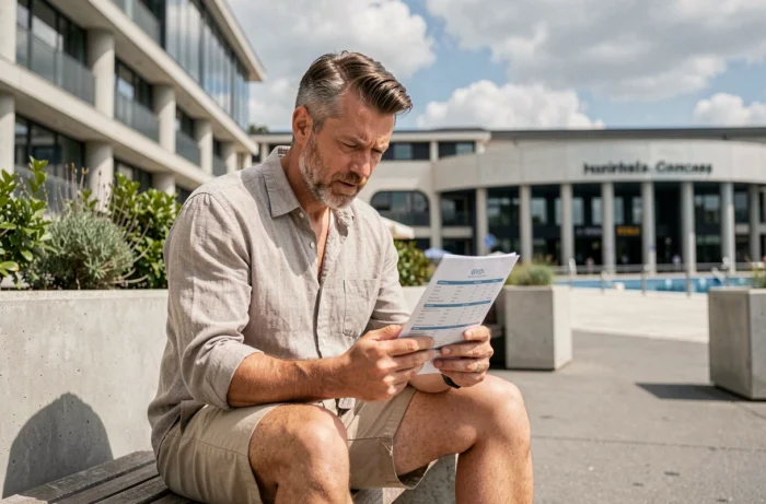 Homme consultant les horaires d'Aquaboulevard Paris sur son téléphone pour planifier sa visite et éviter l'affluence