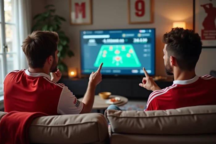 Supporters de l'AS Monaco regardant les analyses de match en temps réel sur ASM Vizu depuis leur salon